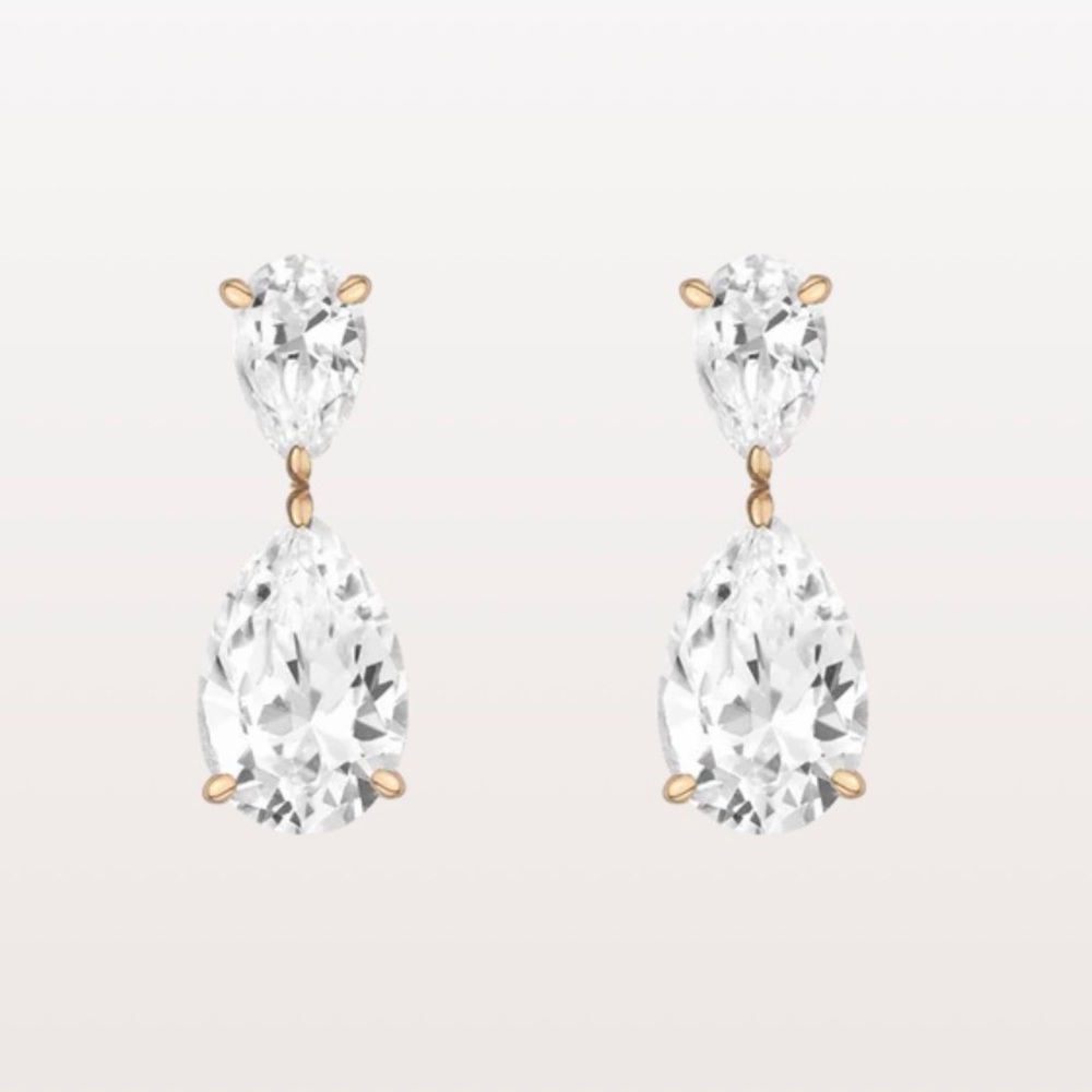 Lab Grown White Sapphire Pear Drop Earrings